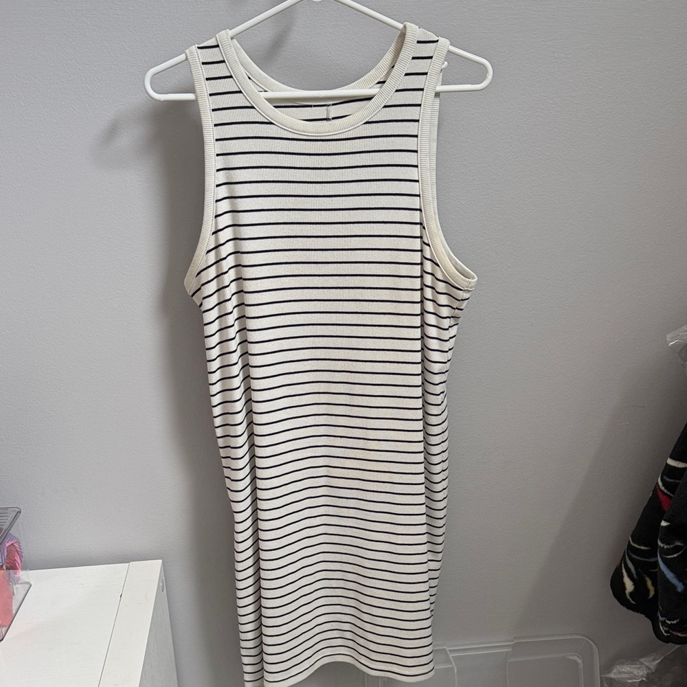 a new day black and white Striped Ribbed Tank dress